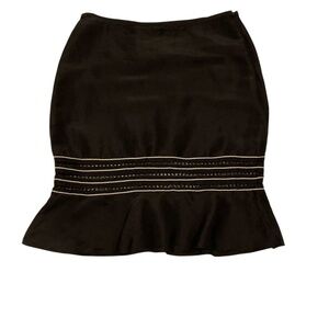 TOCCA  Ruffle Hem Skirt Sz 8 Black Silk Blend Embroidered Romantic Regencycore